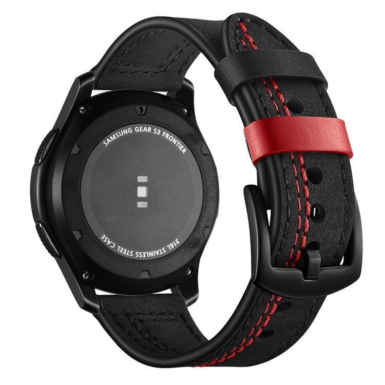 22mm Genuine Leather Coated Smart Watch Replacement Strap for Huami Watch Moto 360 / Samsung Gear S3 Frontier / S3 Classic - Black