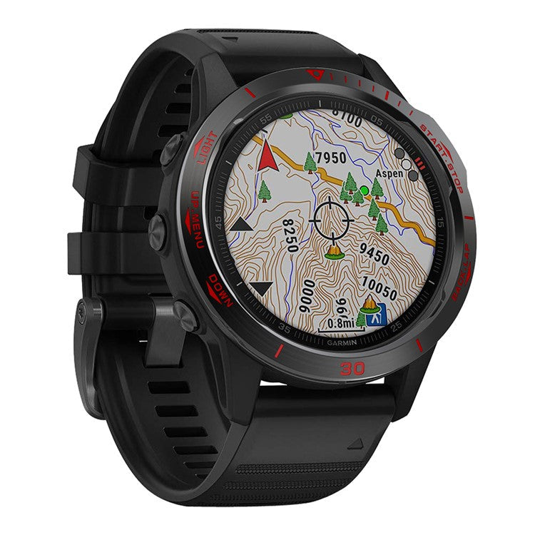 Stainless Steel Replacement Watch Bezel (Type B) for Garmin Fenix 6 / 6 Pro /  6 Sapphire - Black / Red