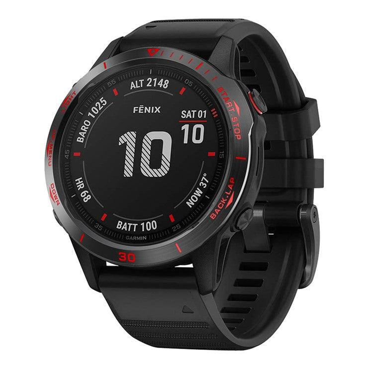 Stainless Steel Replacement Watch Bezel (Type B) for Garmin Fenix 6 / 6 Pro /  6 Sapphire - Black / Red