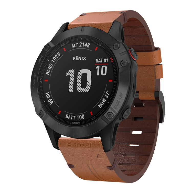 For Garmin Fenix 6X Genuine Leather Smart Watch Replacement Band Wrist Strap - Brown