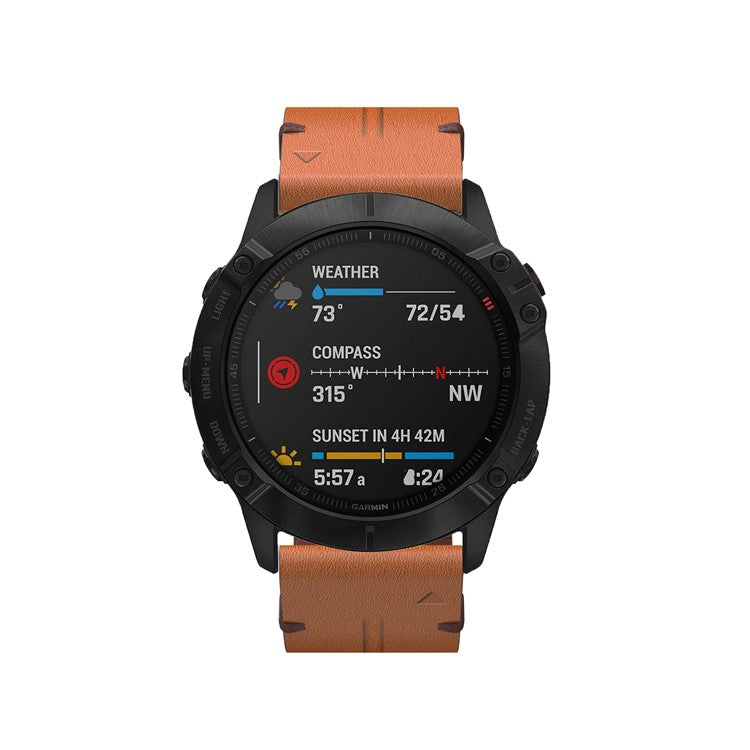 For Garmin Fenix 6X Genuine Leather Smart Watch Replacement Band Wrist Strap - Brown
