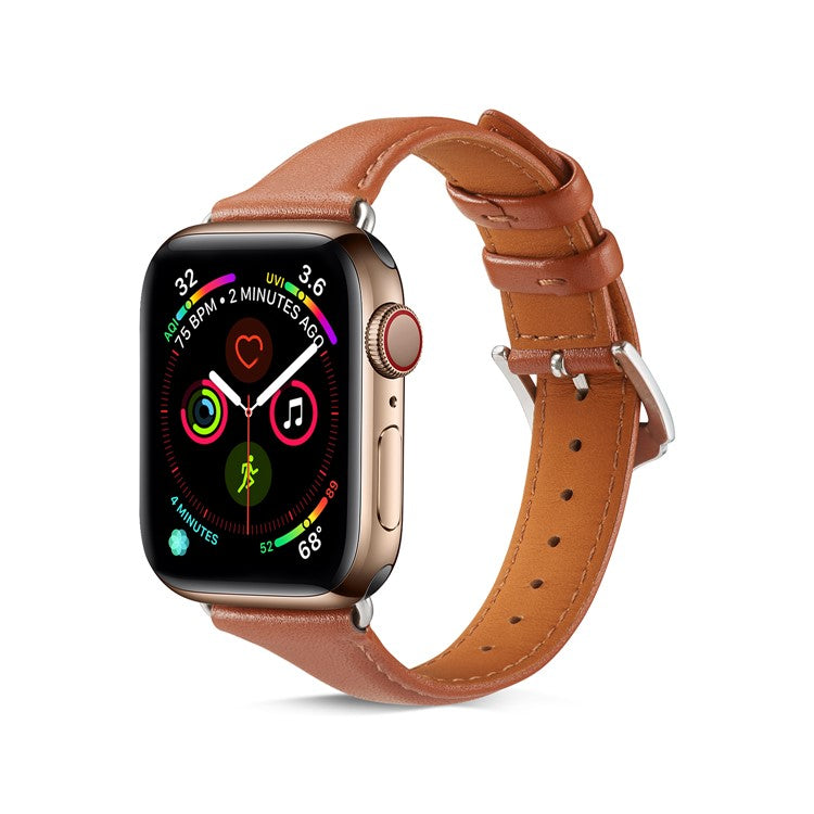 Genuine Leather Smart Watch Band Strap Replacement for Apple Watch Series 10 46mm / Ultra 2 Ultra 49mm / 9 8 7 45mm / SE (2023) SE (2022) SE 6 5 4 44mm / 3 2 1 42mm - Brown