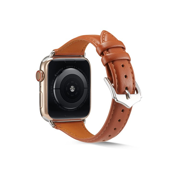 Genuine Leather Smart Watch Band Strap Replacement for Apple Watch Series 10 46mm / Ultra 2 Ultra 49mm / 9 8 7 45mm / SE (2023) SE (2022) SE 6 5 4 44mm / 3 2 1 42mm - Brown