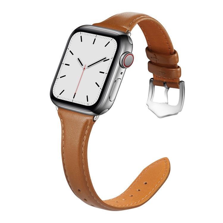 Genuine Leather Smart Watch Band Strap Replacement for Apple Watch Series 10 46mm / Ultra 2 Ultra 49mm / 9 8 7 45mm / SE (2023) SE (2022) SE 6 5 4 44mm / 3 2 1 42mm - Brown