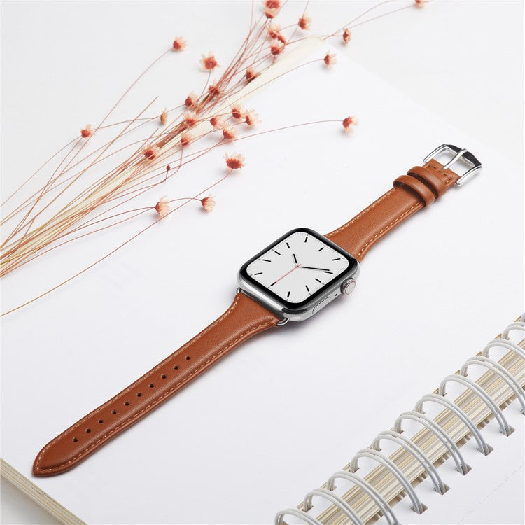Genuine Leather Smart Watch Band Strap Replacement for Apple Watch Series 10 46mm / Ultra 2 Ultra 49mm / 9 8 7 45mm / SE (2023) SE (2022) SE 6 5 4 44mm / 3 2 1 42mm - Brown