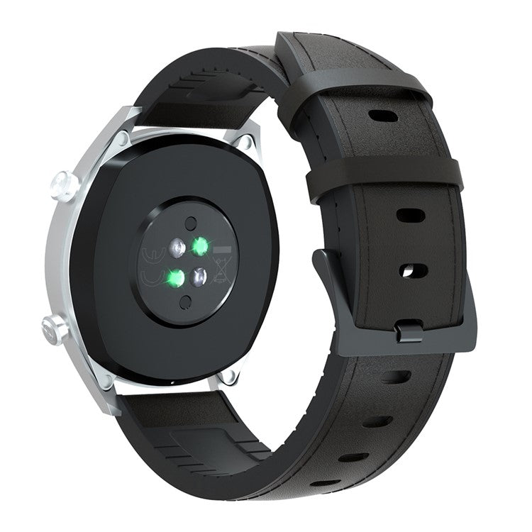 20mm Genuine Leather + Silicone Hybrid Watchband Strap Black Buckle for Huawei Watch GT 2 42mm - All Black