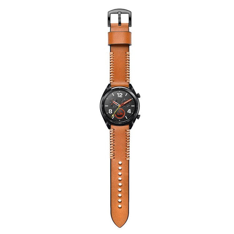 22mm Stitching Decor Genuine Leather Smart Watch Band Replacement for Huawei Watch GT2e/GT2 46mm - Brown