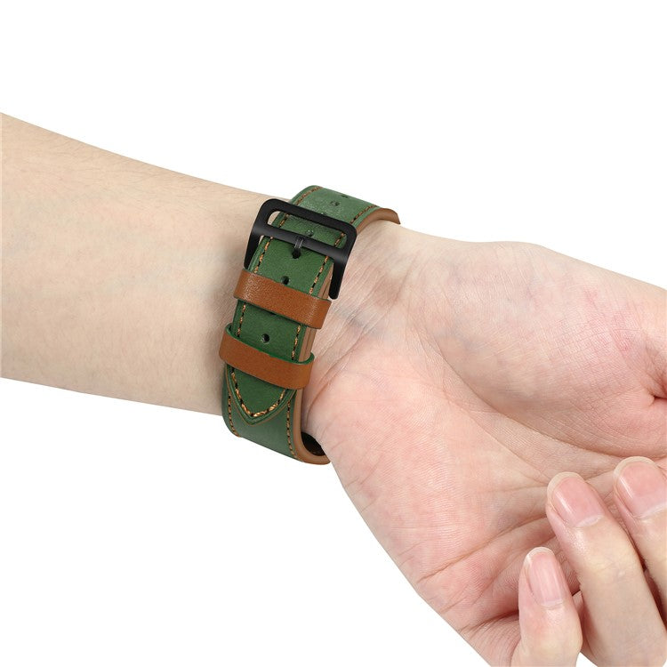 Fresh Contrast Color Genuine Leather Watch Strap for Apple Watch Series 10 42mm / 9 8 7 41mm / SE (2023) SE (2022) SE 6 5 4 40mm / 3 2 1 38mm - Green / Brown Line