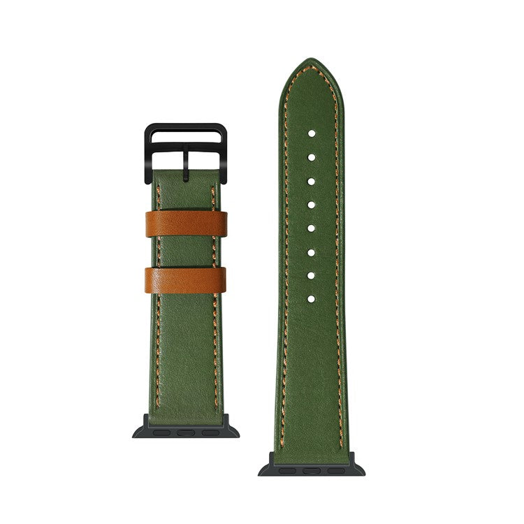 Fresh Contrast Color Genuine Leather Watch Strap for Apple Watch Series 10 42mm / 9 8 7 41mm / SE (2023) SE (2022) SE 6 5 4 40mm / 3 2 1 38mm - Green / Brown Line