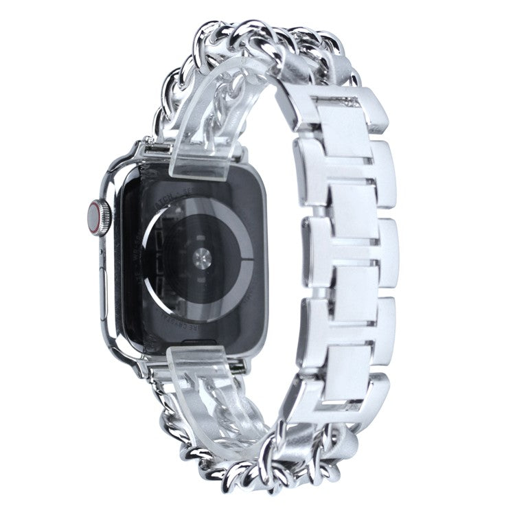 Metal + PU Leather Smart Watch Band Strap Replacement for Apple Watch Series 10 42mm / 9 8 7 41mm / SE (2023) SE (2022) SE 6 5 4 40mm / 3 2 1 38mm - Silver