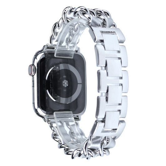 Metal + PU Leather Smart Watch Band Strap Replacement for Apple Watch Series 10 42mm / 9 8 7 41mm / SE (2023) SE (2022) SE 6 5 4 40mm / 3 2 1 38mm - Silver