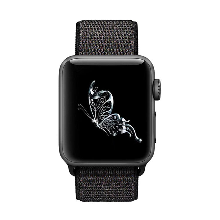 Solid Color Nylon Loop Fastener Smart Watch Strap for Apple Watch Series 10 42mm / 9 8 7 41mm / SE (2023) SE (2022) SE 6 5 4 40mm / 3 2 1 38mm - Black