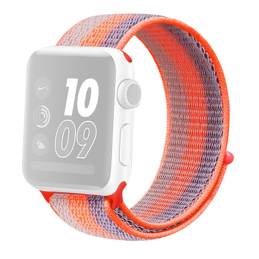 Nylon Weaven Loop Fastener Smart Bracelet Band for Apple Watch Series 10 42mm / 9 8 7 41mm / SE (2023) SE (2022) SE 6 5 4 40mm / 3 2 1 38mm - Stripe Orange