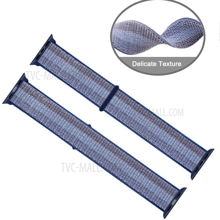 Nylon Weaven Loop Fastener Smart Bracelet Band for Apple Watch Series 10 42mm / 9 8 7 41mm / SE (2023) SE (2022) SE 6 5 4 40mm / 3 2 1 38mm - Stripe Blue