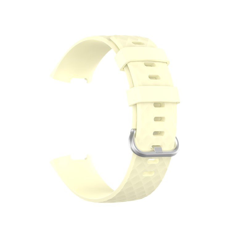 Soft TPU Smart Watch Strap for Fitbit Charge 4/3/3 SE Silver Buckle Adjustable Watchband - Light Yellow