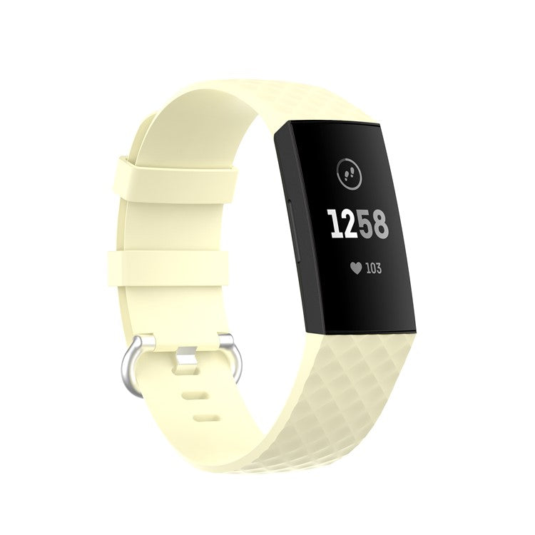 Soft TPU Smart Watch Strap for Fitbit Charge 4/3/3 SE Silver Buckle Adjustable Watchband - Light Yellow