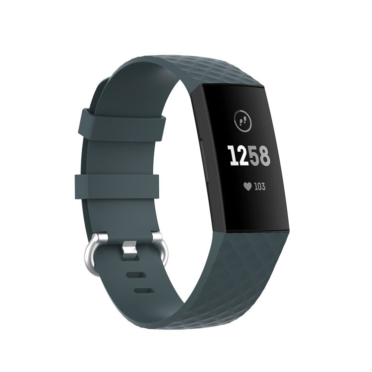 Soft TPU Smart Watch Strap for Fitbit Charge 4/3/3 SE Silver Buckle Adjustable Watchband - Dark Green