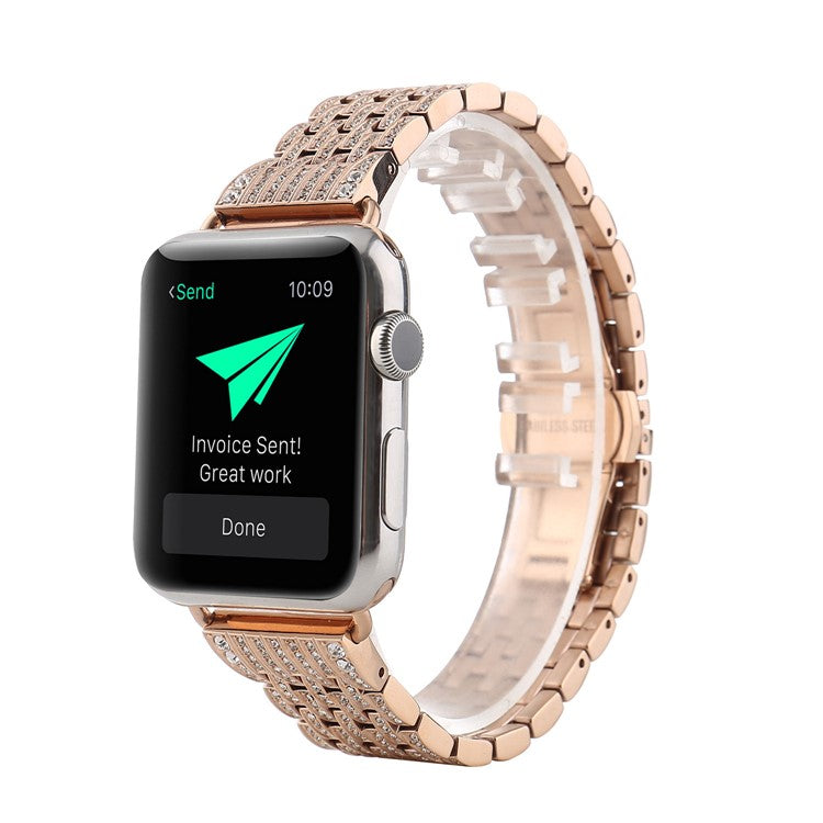 Aluminum Alloy Strap Watch Band Rhinestone Decor for Apple Watch Series 10 42mm / 9 8 7 41mm / SE (2023) SE (2022) SE 6 5 4 40mm / 3 2 1 38mm - Rose Gold