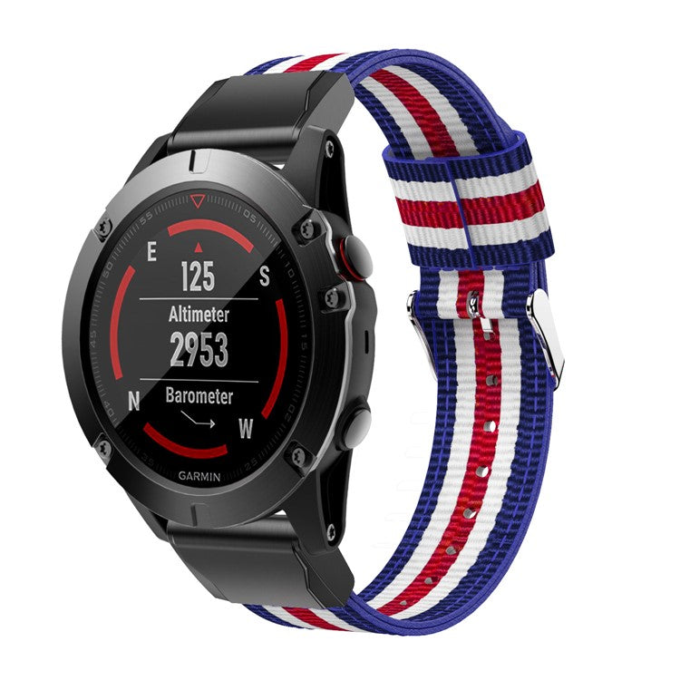Nylon Watch Wrist Strap Replacement for Garmin Fenix 5X - Blue / White / Red / White / Blue