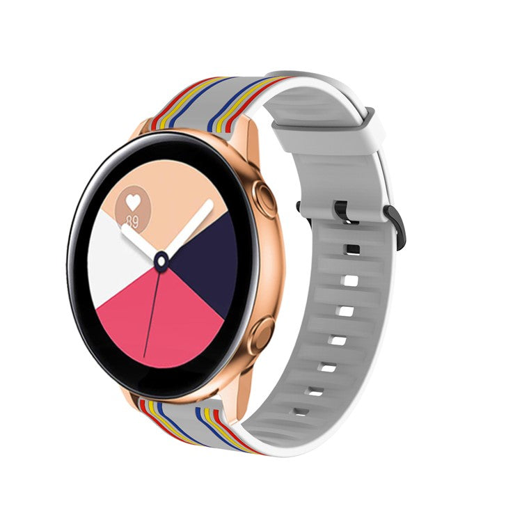 20mm Twill Color-blocking Silicone Band for Samsung Galaxy Watch Active1/2/Watch 42mm/Gear Sport/Huami Amazfit GTR 42mm/Bip GTS/Garmin Vivoactive 3/Move HR/Huawei Watch GT2 42mm - Grey/Colorful