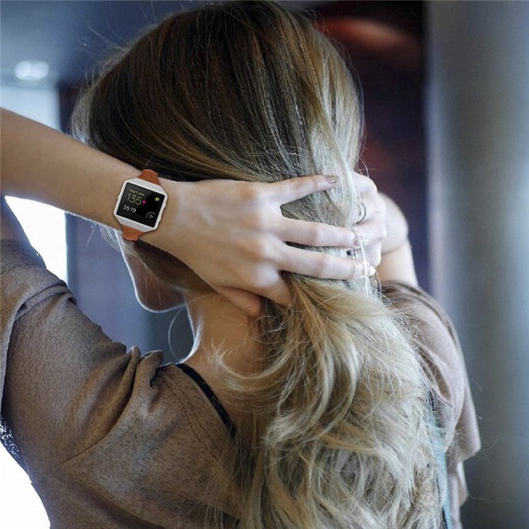 Top Layer Cowhide Leather Smart Watch Band for Fitbit Blaze - Brown