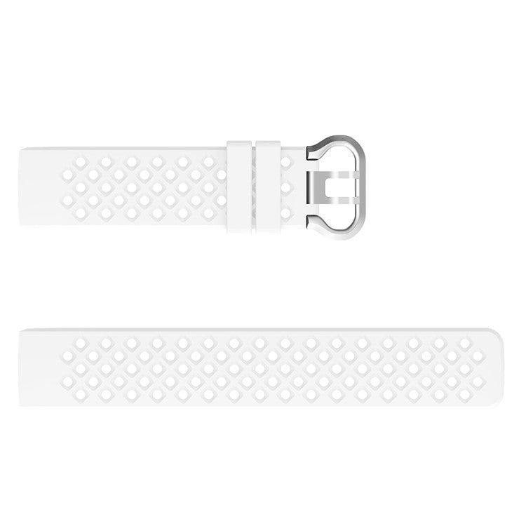 Flexible Silicone Watch Band for Fitbit Charge 4/3, Double Pin Buckle Wrist Strap [with Breathable Holes] - White