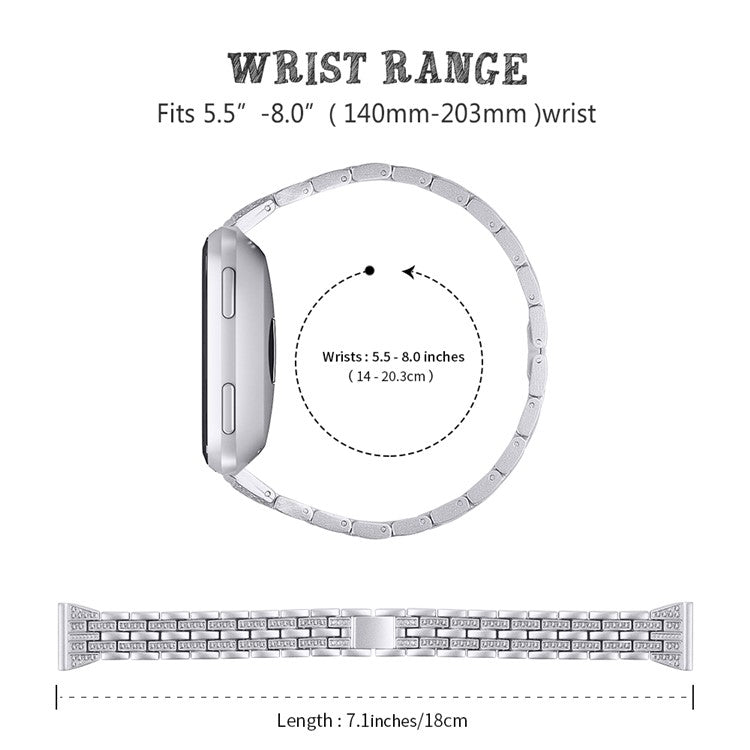 Five Beads Two Rows Stainless Steel with Diamond Chain Watch Strap for Fitbit Versa Lite - Silver