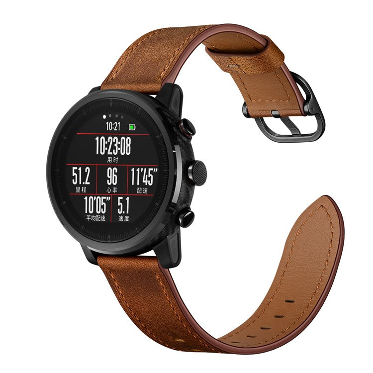 22mm Cowhide Leather Watch Band (DS Style) for Huami Amazfit 1/2S - Coffee