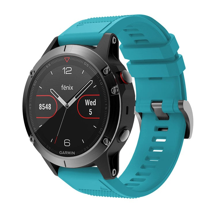 For Garmin Fenix 5 Silicone Watch Band 22mm Adjustable Smart Watch Strap with Black Buckle - Baby Blue
