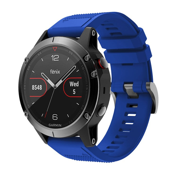For Garmin Fenix 5 Silicone Watch Band 22mm Adjustable Smart Watch Strap with Black Buckle - Dark Blue