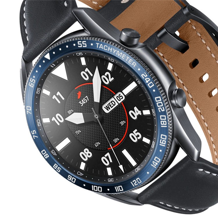 Anti Scratch Metal Smartwatch Dial Bezel Ring [E Type] for Samsung Galaxy Watch3 45mm - Blue / White Letters
