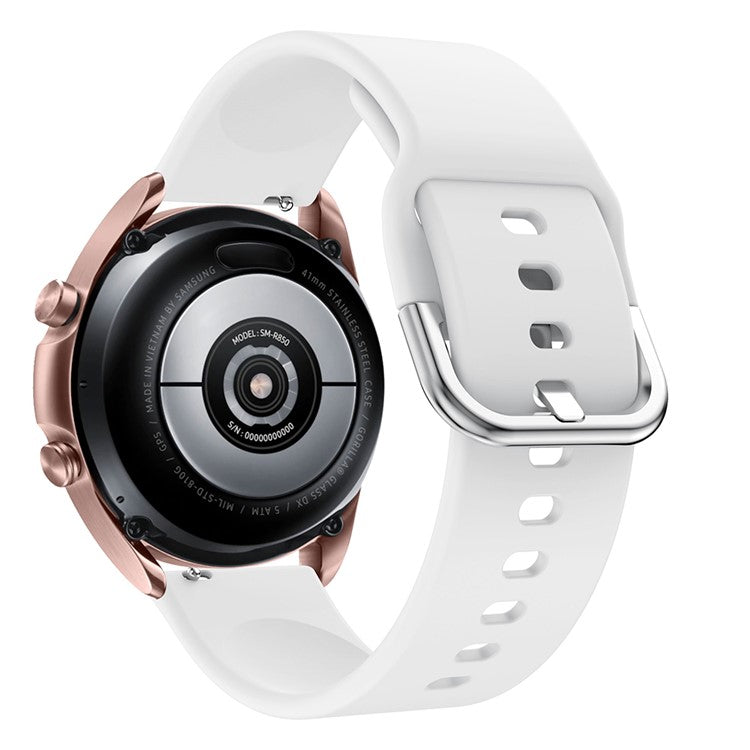 Silicone Smart Watch Band Adjustable Wrist Strap with Metal Buckle for Samsung Galaxy Watch3 41mm - White