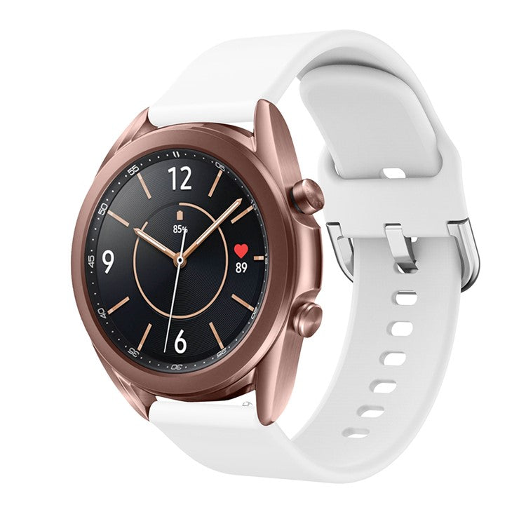 Silicone Smart Watch Band Adjustable Wrist Strap with Metal Buckle for Samsung Galaxy Watch3 41mm - White