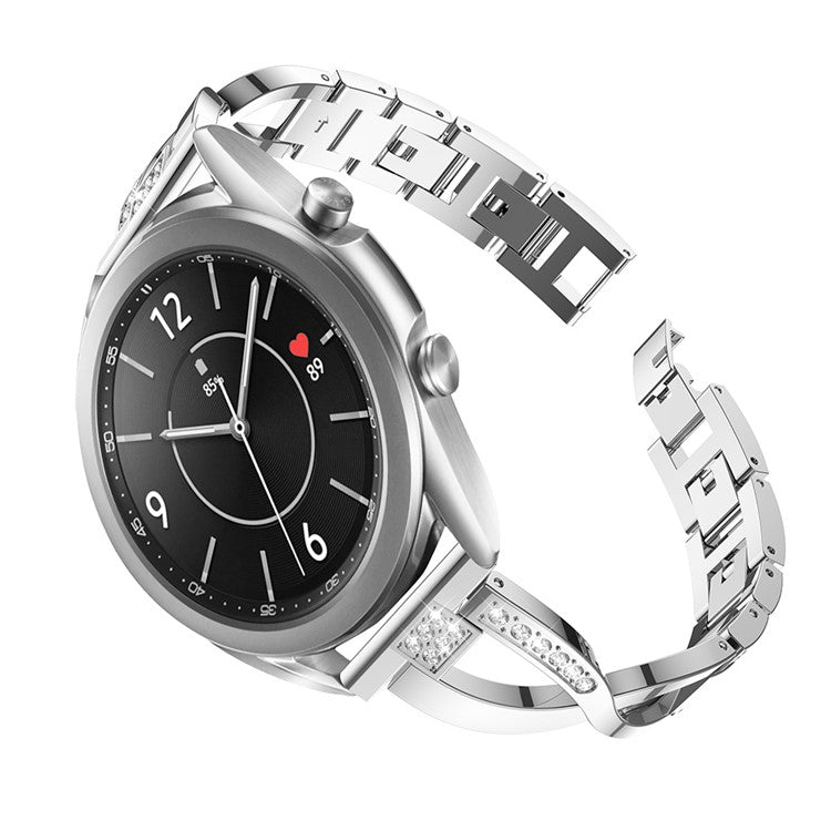 X-Shape Rhinestone Decor Stainless Steel Smart Watch Band for Samsung Galaxy Watch3 41mm - Silver
