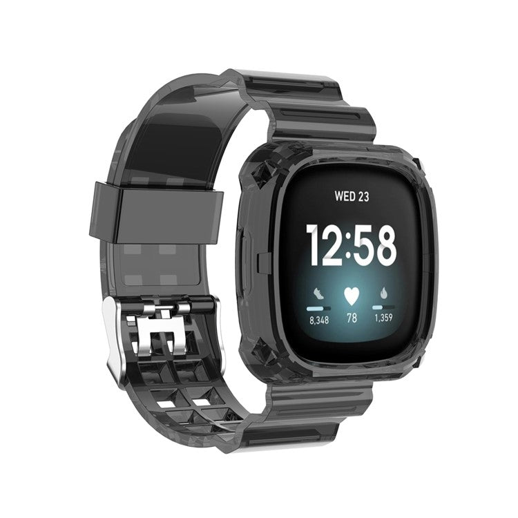 22.5mm Transparent Silicone Smart Watch Strap Universal for Fitbit Versa 3/Sense - Transparent Black