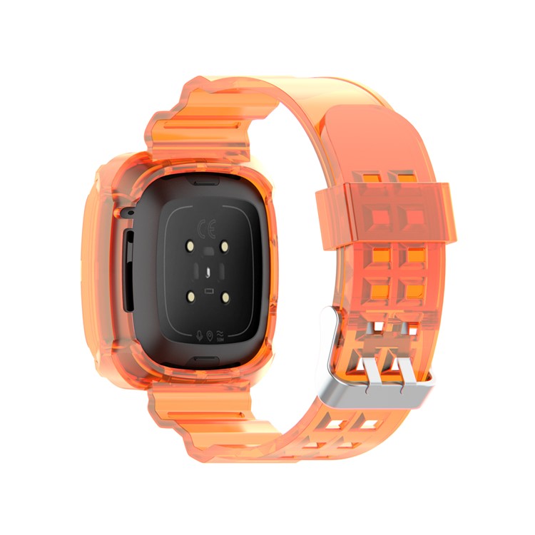 22.5mm Transparent Silicone Smart Watch Strap Universal for Fitbit Versa 3/Sense - Orange