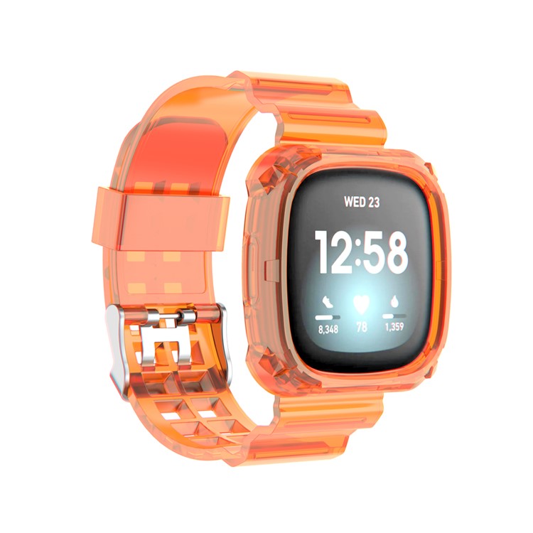 22.5mm Transparent Silicone Smart Watch Strap Universal for Fitbit Versa 3/Sense - Orange