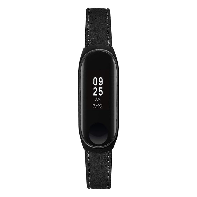 Quality Genuine Leather Watch Band Strap [Black Frame] for Xiaomi Mi Band 5 - Black