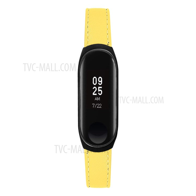 Quality Genuine Leather Watch Band Strap [Black Frame] for Xiaomi Mi Band 5 - Yellow