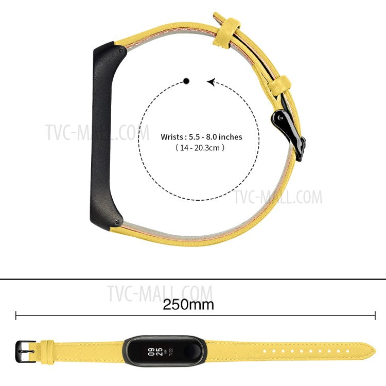 Quality Genuine Leather Watch Band Strap [Black Frame] for Xiaomi Mi Band 5 - Yellow