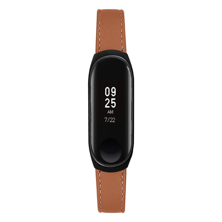 Quality Genuine Leather Watch Band Strap [Black Frame] for Xiaomi Mi Band 5 - Brown