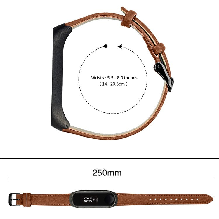 Quality Genuine Leather Watch Band Strap [Black Frame] for Xiaomi Mi Band 5 - Brown