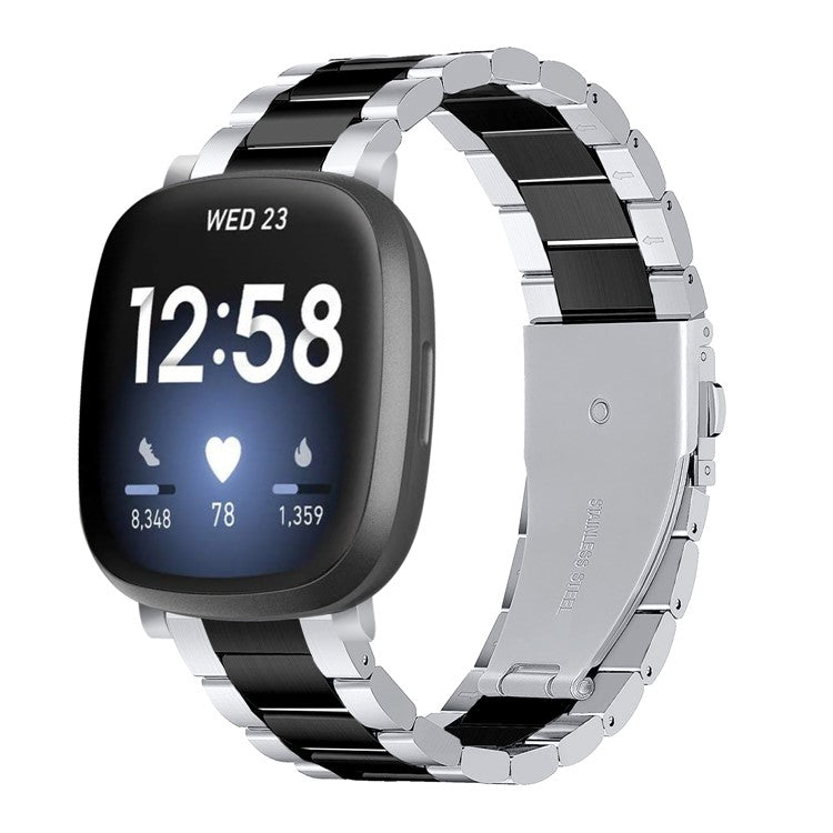 22.5mm Stainless Steel Watch Band for Fitbit Versa 3/Fitbit Sense - Silver/Black/Silver