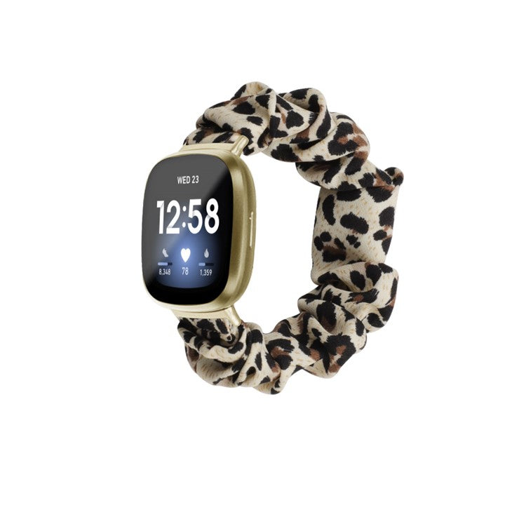 Hair Band Printed Fabric Watch Band for Fitbit Versa 3/Sense - Leopard