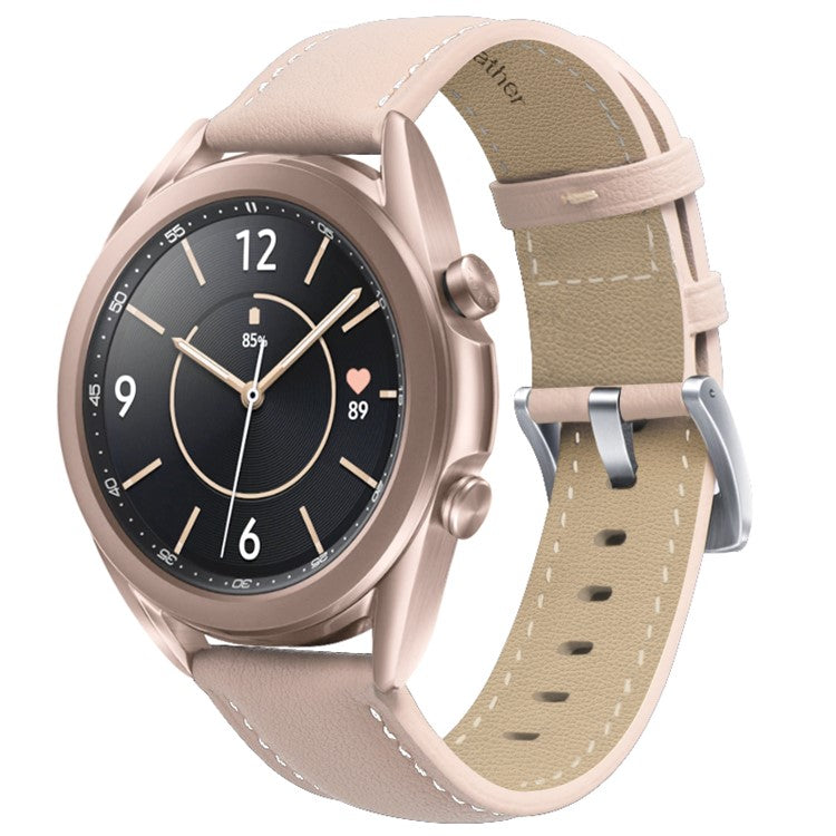 22mm Fine Stitches Genuine Leather Watch Band for Samsung Galaxy Watch3 45mm etc. - Light Brown