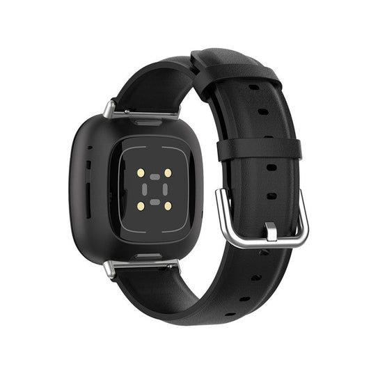 Genuine Leather Smart Watch Strap for Fitbit Versa 3/Sense Replacement Band - Black