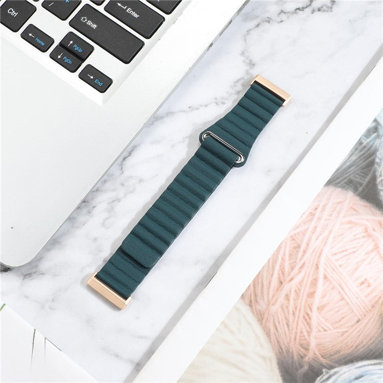 Genuine Leather Watchband Replacement 22mm for Fitbit Versa 3 - Dark Green