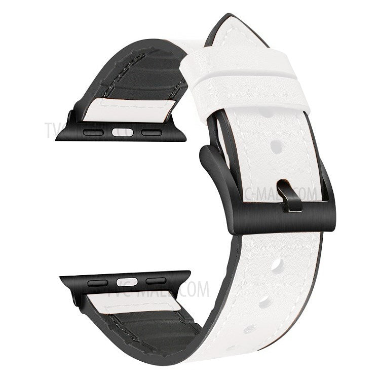 Color PU Leather + Silicone Watch Band for Watch Ultra 49mm / Series 8 / 7 45mm / Series 6 / SE / SE (2022) 44m / 5 / 4 44mm / Series 1 / 2 / 3 42mm - White