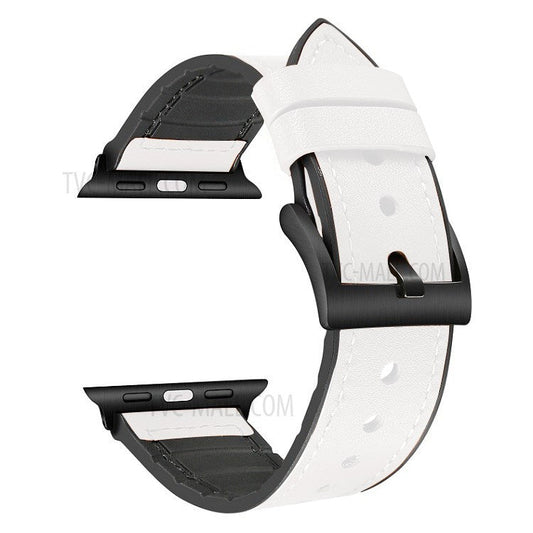 Color PU Leather + Silicone Watch Band for Watch Ultra 49mm / Series 8 / 7 45mm / Series 6 / SE / SE (2022) 44m / 5 / 4 44mm / Series 1 / 2 / 3 42mm - White