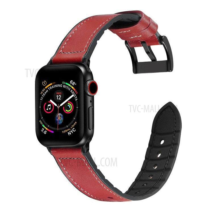 Color PU Leather + Silicone Watch Band for Watch Ultra 49mm / Series 8 / 7 45mm / Series 6 / SE / SE (2022) 44m / 5 / 4 44mm / Series 1 / 2 / 3 42mm - Red